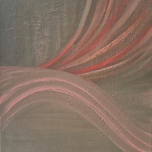 Sweeping arcs of rose, silver, and soft taupe flow across the canvas in rhythmic motion. This abstract work symbolizes energy, continuity, and the unseen forces that carry us forward.