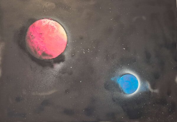 "Galactic Duo: A Child's Vision of the Cosmos"