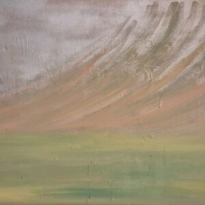 Gentle earthy strokes rise like ocean waves against a serene green base, symbolizing balance between strength and softness. A meditation on harmony.
