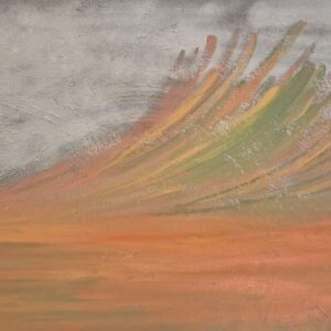 A vibrant wave crests with soft orange and green undertones, suggesting the first light of morning touching the sea. A hopeful vision of new beginnings.